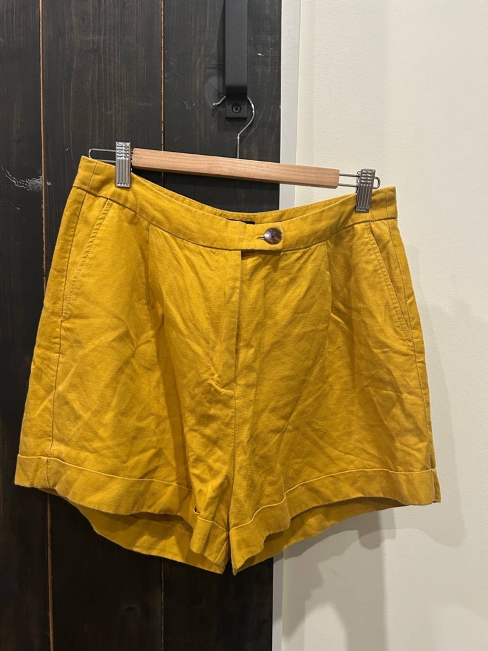 Frank & Oak Mustard Yellow High-Rise Bermuda Shorts